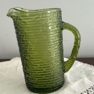 vintage Anchor Hocking Soreno Textured avocado green glass Juice pitcher Jug